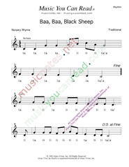 Click to Enlarge: Baa, Baa, Black Sheep Rhythm Format