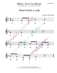 Click to Enlarge: "Down Came A Lady" Letter Names Format