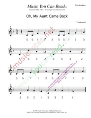 Click to Enlarge: "My Aunt Came Back" Pitch Number Format