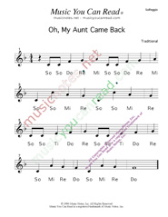 Click to Enlarge: "My Aunt Came Back" Solfeggio Format