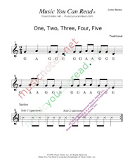 Click to Enlarge: "One, Two, Three, Four, Five" Letter Names Format