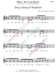 Click to Enlarge: "Sing A Song of Sixpence" Solfeggio Format