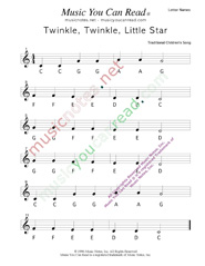 Click to Enlarge: "Twinkle, Twinkle, Little Star" Letter Names Format