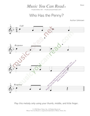 "Who Has the Penny" Music Format