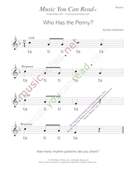 Click to Enlarge: "Who Has the Penny" Rhythm Format