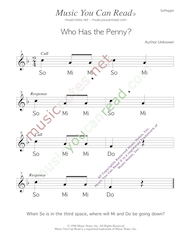 Click to Enlarge: "Who Has the Penny" Solfeggio Format
