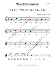 Click to Enlarge: "A Sailor Went to Sea" Solfeggio Format