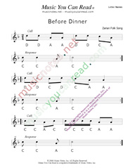 Click to Enlarge: "Before Dinner" Letter Names Format