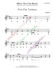 Click to Enlarge: "Five Fat Turkeys" Letter Names Format