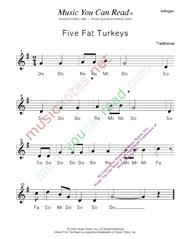Click to Enlarge: "Five Fat Turkeys" Solfeggio Format