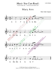Click to Enlarge: "Mary Ann" Letter Names Format