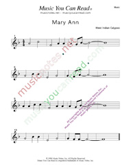 "Mary Ann" Music Format