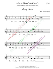 Click to Enlarge: "Mary Ann" Solfeggio Format