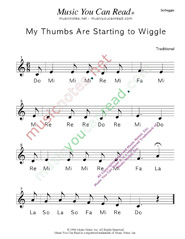 Click to Enlarge: "My Thumbs Are Starting to Wiggle" Solfeggio Format