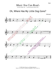 "Oh, Where Has My Little Dog Gone?" Music Format