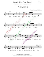 Click to Enlarge: "Alouette" Solfeggio Format