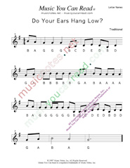 Click to Enlarge: "Do Your Ears Hang Low?" Letter Names Format
