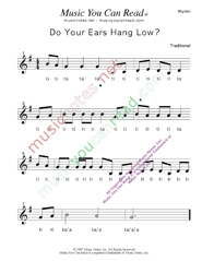 Click to Enlarge: "Do Your Ears Hang Low?" Rhythm Format