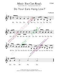 Click to Enlarge: "Do Your Ears Hang Low?" Solfeggio Format