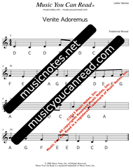 Click to Enlarge: "Venite Adoremus" Letter Names Format