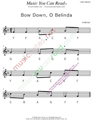 Click to Enlarge: "Bow Down, O Belinda" Letter Names Format
