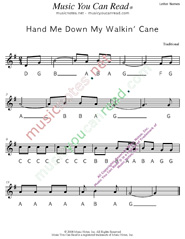 Click to Enlarge: "Hand Me Down My Walkin' Cane" Letter Names Format