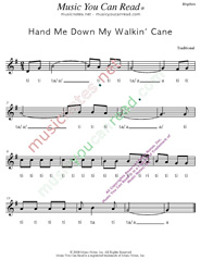 Click to Enlarge: "Hand Me Down My Walkin' Cane" Rhythm Format