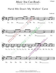 Click to Enlarge: "Hand Me Down My Walkin' Cane" Solfeggio Format