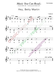 Click to Enlarge: "Hey, Betty Martin" Pitch Number Format