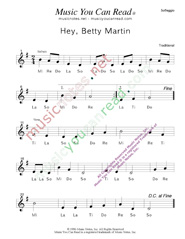 Click to Enlarge: "Hey, Betty Martin" Solfeggio Format