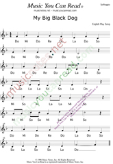 Click to Enlarge: "My Big Black Dog" Solfeggio Format