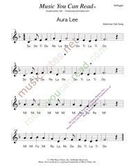 Click to Enlarge: "Aura Lee," Solfeggio Format