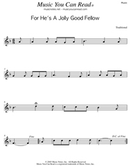 "For He's Jolly Good Fellow," Music Format