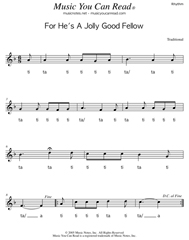 Click to Enlarge: "For He's Jolly Good Fellow," Rhythm Format