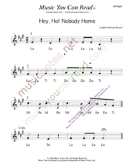 Click to Enlarge: "Hey, Ho! Nobody Home," Solfeggio Format