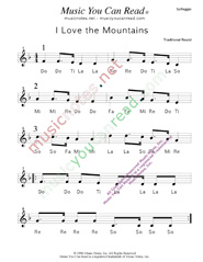Click to Enlarge: "I Love the Mountains," Solfeggio Format