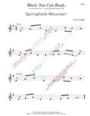"Springfield Mountain," Music Format