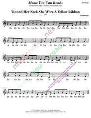 Click to Enlarge: "'Round Her Neck She Wore a Yellow Ribbon," Solfeggio Format