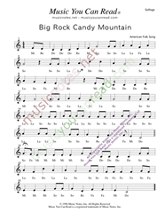 Click to Enlarge: "Big Rock Candy Mountain," Solfeggio Format