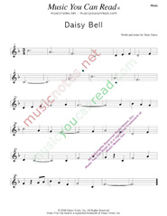 "Daisy Bell," Music Format