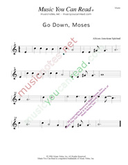 "Go Down, Moses," Music Format