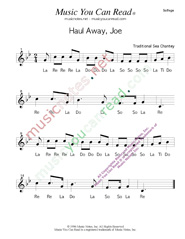 Click to Enlarge: "Haul Away, Joe," Solfeggio Format