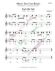 Click to Enlarge: "Kum Ba Yah," Rhythm Format