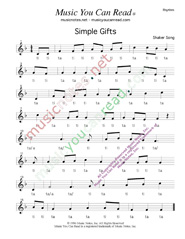 Click to Enlarge: "Simple Gifts," Rhythm Format
