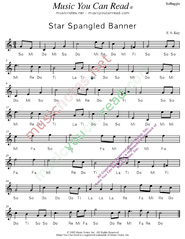 Click to Enlarge: "Star Spangled Banner," Solfeggio Format