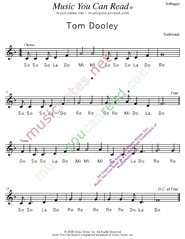 Click to Enlarge: "Tom Dooley," Solfeggio Format