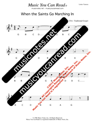 Click to Enlarge: "When the Saints Go Marching In" Letter Names Format