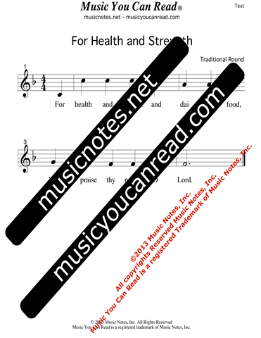 "For Health and Strength" Lyrics, Text Format