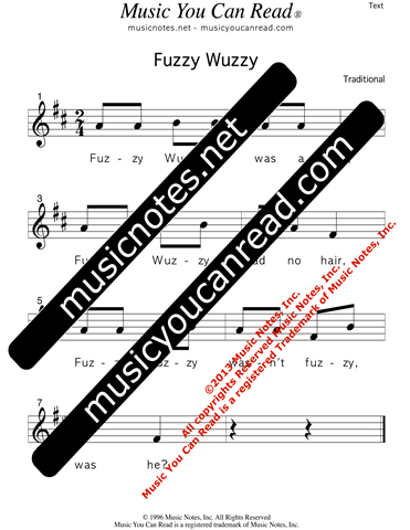 Fuzzy Wuzzy" Lyrics Text Format