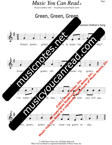 "Green, Green, Green"  Lyrics Text Format